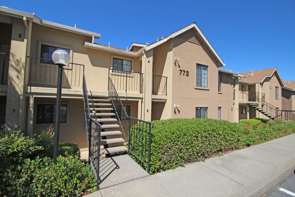Apartment building stairway at Foothill Terrace in Auburn, California