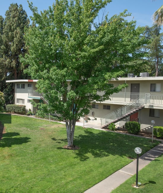 Building and grassy area at Country Club Gardens in Sacramento, California