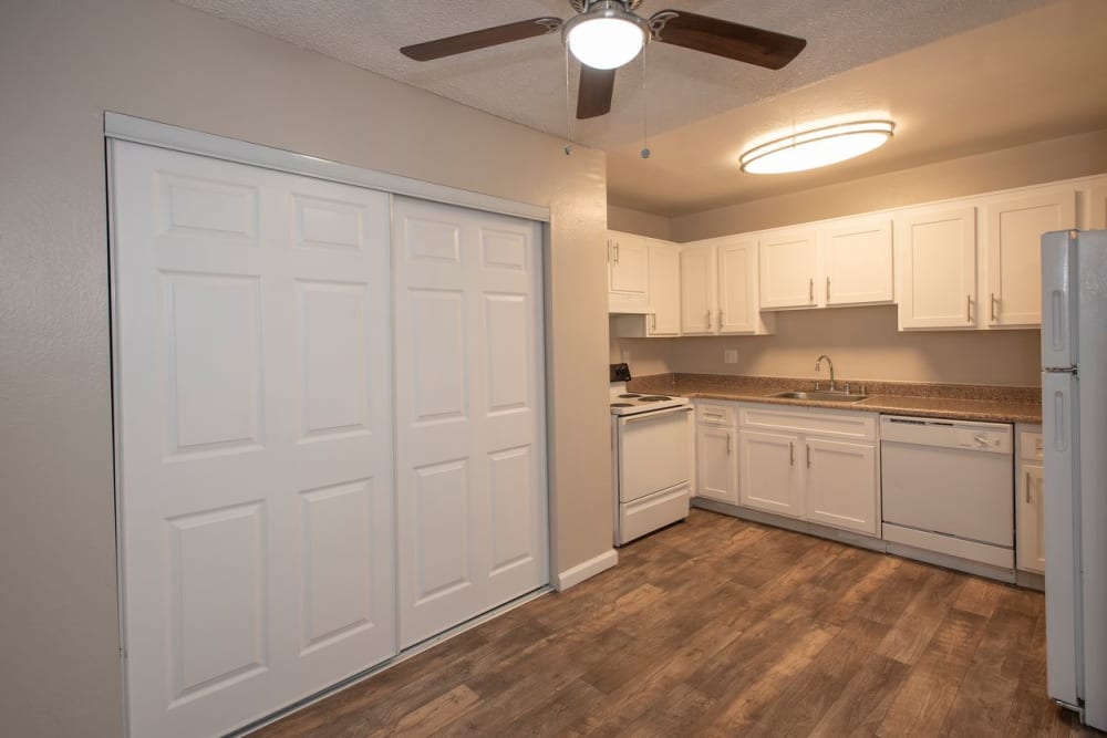 Kitchen area at California Center Apartments in Sacramento, California